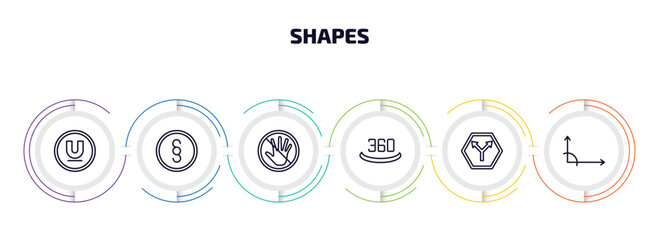 Poster - shapes infographic element with outline icons and 6 step or option. shapes icons such as undelined, paragraph, no push, 360, y shaped intersection, angle of acute vector.