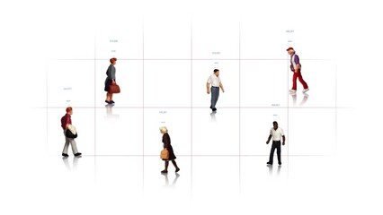 Canvas Print - Business concept with a variety of miniature people and graphics. 
