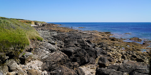 Canvas Print - pathway coast rocks ocean beach sea stones in Talmont-Saint-Hilaire vendee Atlantic in france