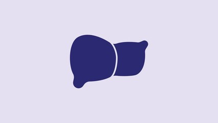 Poster - Blue Human organ liver icon isolated on purple background. 4K Video motion graphic animation