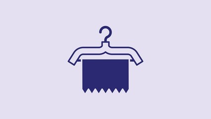 Wall Mural - Blue Hanger wardrobe icon isolated on purple background. Clean towel sign. Cloakroom icon. Clothes service symbol. Laundry hanger. 4K Video motion graphic animation