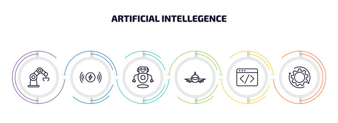 Aufkleber - artificial intellegence infographic element with outline icons and 6 step or option. artificial inte