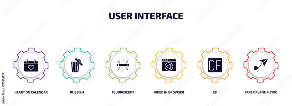 user interface infographic element with filled icons and 6 step or ...