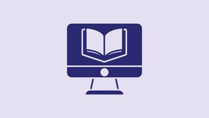 Sticker - Blue Online class icon isolated on purple background. Online education concept. 4K Video motion graphic animation