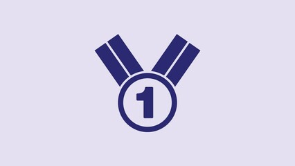 Poster - Blue Medal icon isolated on purple background. Winner symbol. 4K Video motion graphic animation