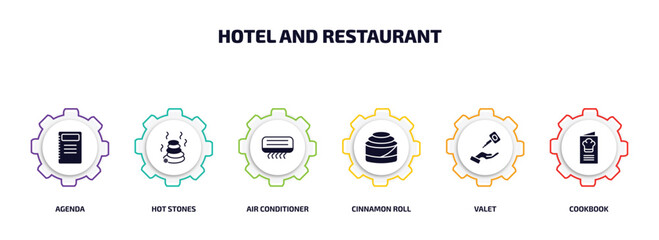 Poster - hotel and restaurant infographic element with filled icons and 6 step or option. hotel and restauran