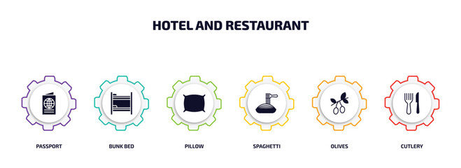 Poster - hotel and restaurant infographic element with filled icons and 6 step or option. hotel and restauran