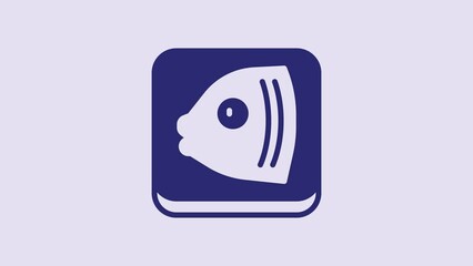 Sticker - Blue Fish head icon isolated on purple background. 4K Video motion graphic animation