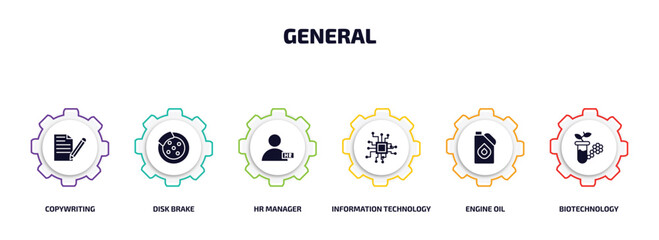 Poster - general infographic element with filled icons and 6 step or option. general icons such as copywritin