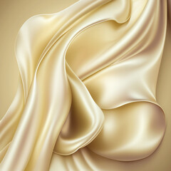 Soft shiny golden yellow satin cloth curled up and with pleats as background, Generative AI