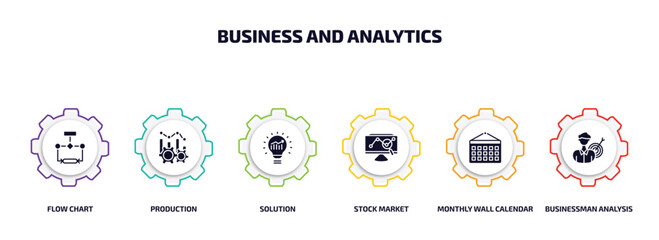 Poster - business and analytics infographic element with filled icons and 6 step or option. business and anal