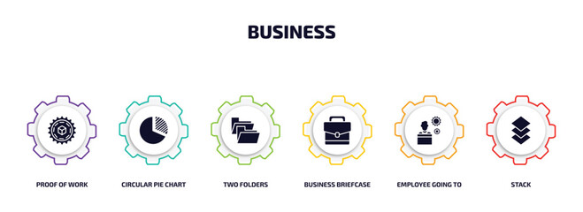 Poster - business infographic element with filled icons and 6 step or option. business icons such as proof of
