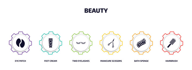 Poster - beauty infographic element with filled icons and 6 step or option. beauty icons such as eye patch, f