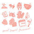 period women illustration tampon sanitary napkin menstrual cup menstruation doodle collection 