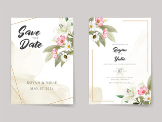 Wall Mural - Elegant white floral wedding invitation card