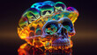 illustration. a skull transformed by a multicolored mushroom mold