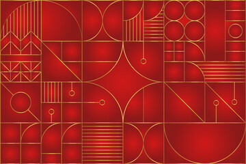 Wall Mural - Geometric chinese pattern. Red golden asian luxury ornament.