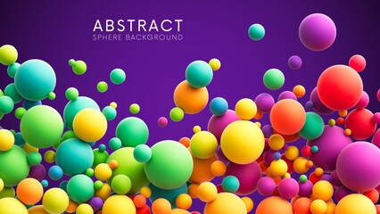 Poster - Abstract background with colorful rainbow matte soft balls in different sizes. Colorful random flying spheres vector background