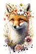 © Oguzhan - Hand drawn cute little fox with flowers