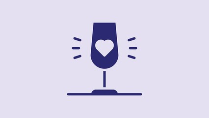 Sticker - Blue Wine glass icon isolated on purple background. Wineglass sign. Favorite wine. 4K Video motion graphic animation