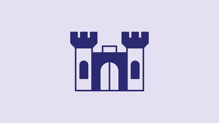 Wall Mural - Blue Castle icon isolated on purple background. 4K Video motion graphic animation