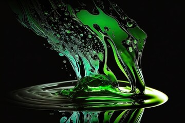 Sticker - Colorful green paint splashing with drops, abstract background