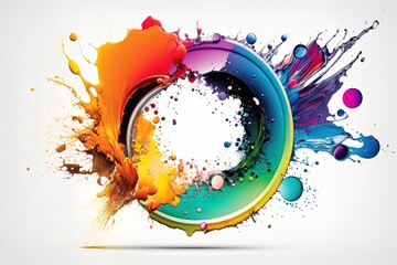 Wall Mural - Abstract circle liquid motion flow explosion. Curved wave colorful pattern with paint drops on white background
