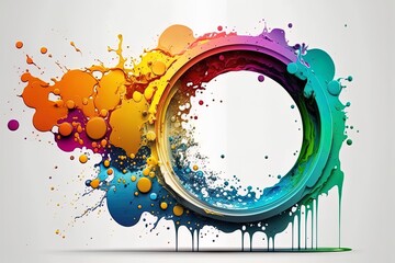 Wall Mural - Abstract circle liquid motion flow explosion. Curved wave colorful pattern with paint drops on white background