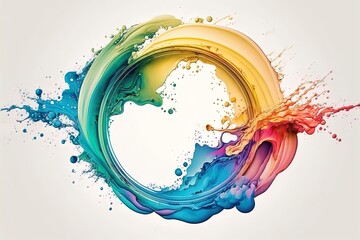 Abstract circle liquid motion flow explosion. Curved wave colorful pattern with paint drops on white background
