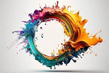 abstract circle liquid motion flow explosion. curved wave colorful pattern with paint drops on white