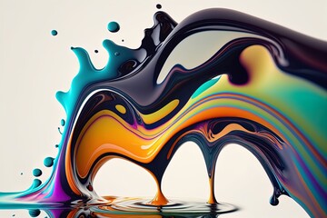 Wall Mural - Abstract liquid motion flow explosion. Curved wave colorful pattern with paint drops.
