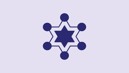 Canvas Print - Blue Hexagram sheriff icon isolated on purple background. Police badge icon. 4K Video motion graphic animation