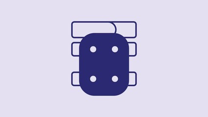 Poster - Blue Knee pads icon isolated on purple background. Extreme sport. Skateboarding, bicycle, roller skating protective gear. 4K Video motion graphic animation