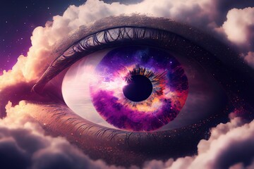 Wall Mural - Eye of universe made of stars, clouds and galaxies. Generative AI