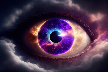 Wall Mural - Eye of universe made of stars, clouds and galaxies. Generative AI