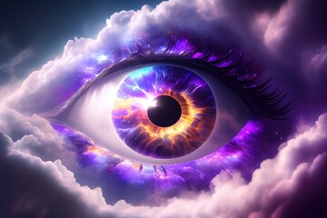 Wall Mural - Eye of universe made of stars, clouds and galaxies. Generative AI