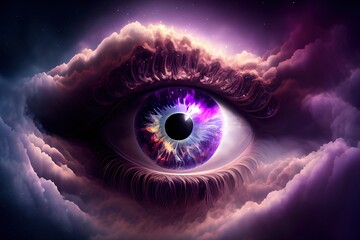 Wall Mural - Eye of universe made of stars, clouds and galaxies. Generative AI