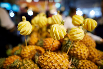 Thai street food pineapple in Bangkok