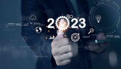 Wall Mural - 2023 new year for future business development related to artificial intelligence (AI) digital technology. Online data and business security