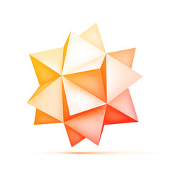 Poster - Volume polyhedron orange star on white background. 3d form, geometry shape, abstract vector object for you design projects