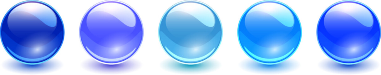 Aufkleber - Glass colored spheres set, blue 3d shiny balls with shadows