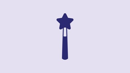 Poster - Blue Magic wand icon isolated on purple background. Star shape magic accessory. Magical power. Happy Halloween party. 4K Video motion graphic animation