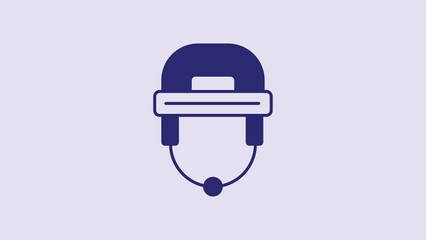 Wall Mural - Blue Hockey helmet icon isolated on purple background. 4K Video motion graphic animation