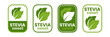 © IQ art_Design - Stevia label set. Stevia sweetener. Sugar substitute. 100% natural stevia. Eco, organic and bio icon. Vector illustration.