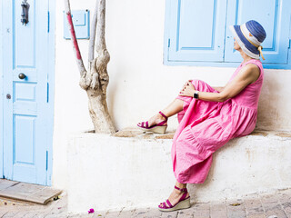 Wall Mural - Tourist in the streets of the town of Mojácar, Almería, Andalusia, Spain