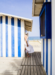 Wall Mural - Tourist on beach of the town of Mojácar, Almería, Andalusia, Spain