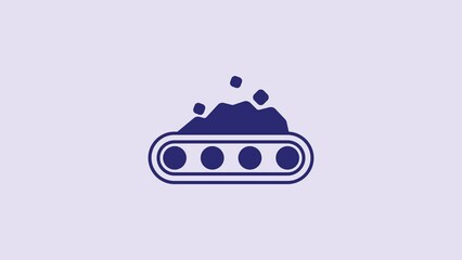 Sticker - Blue Conveyor belt carrying coal icon isolated on purple background. 4K Video motion graphic animation