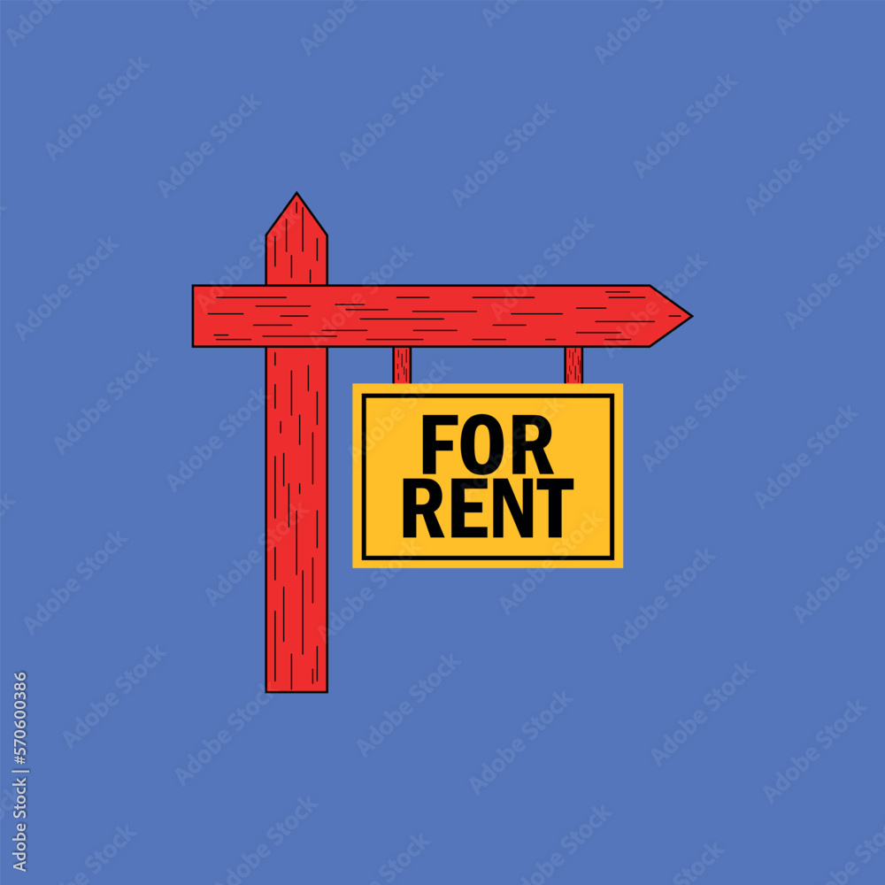 For Rent Vector Real Estate Sign in cartoon style. For Rent Real Estate ...