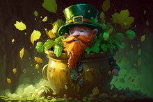 Black Cauldron, Golden Coins And Shamrocks: The St. Patrick's Day Leprechaun - Generative Ai