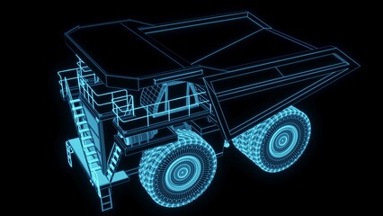 Canvas Print - 3D rendering illustration excavator blueprint glowing neon hologram futuristic show technology security for premium product business finance  